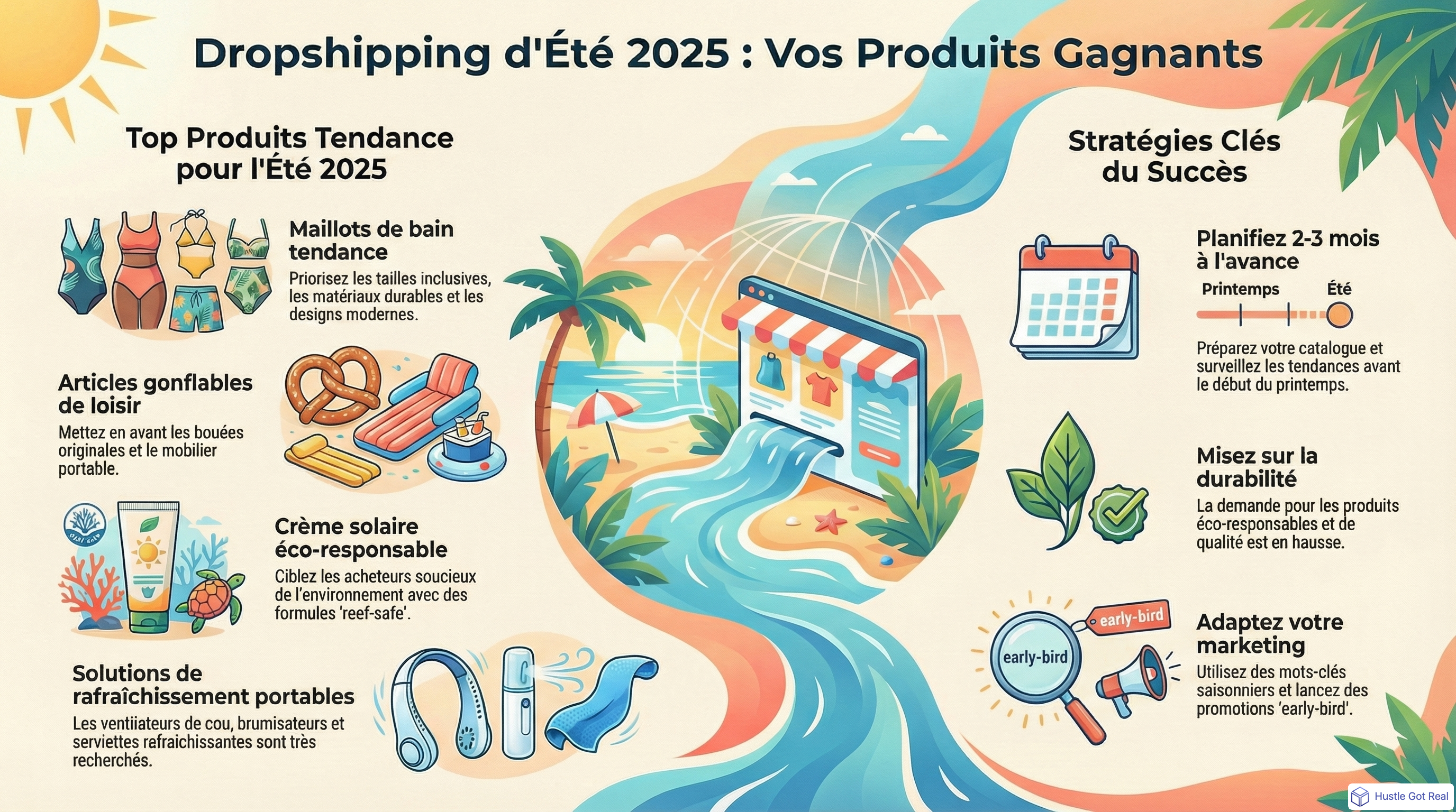 Top produits dropshipping d'ete 2025 | Articles saisonniers rentables infographic