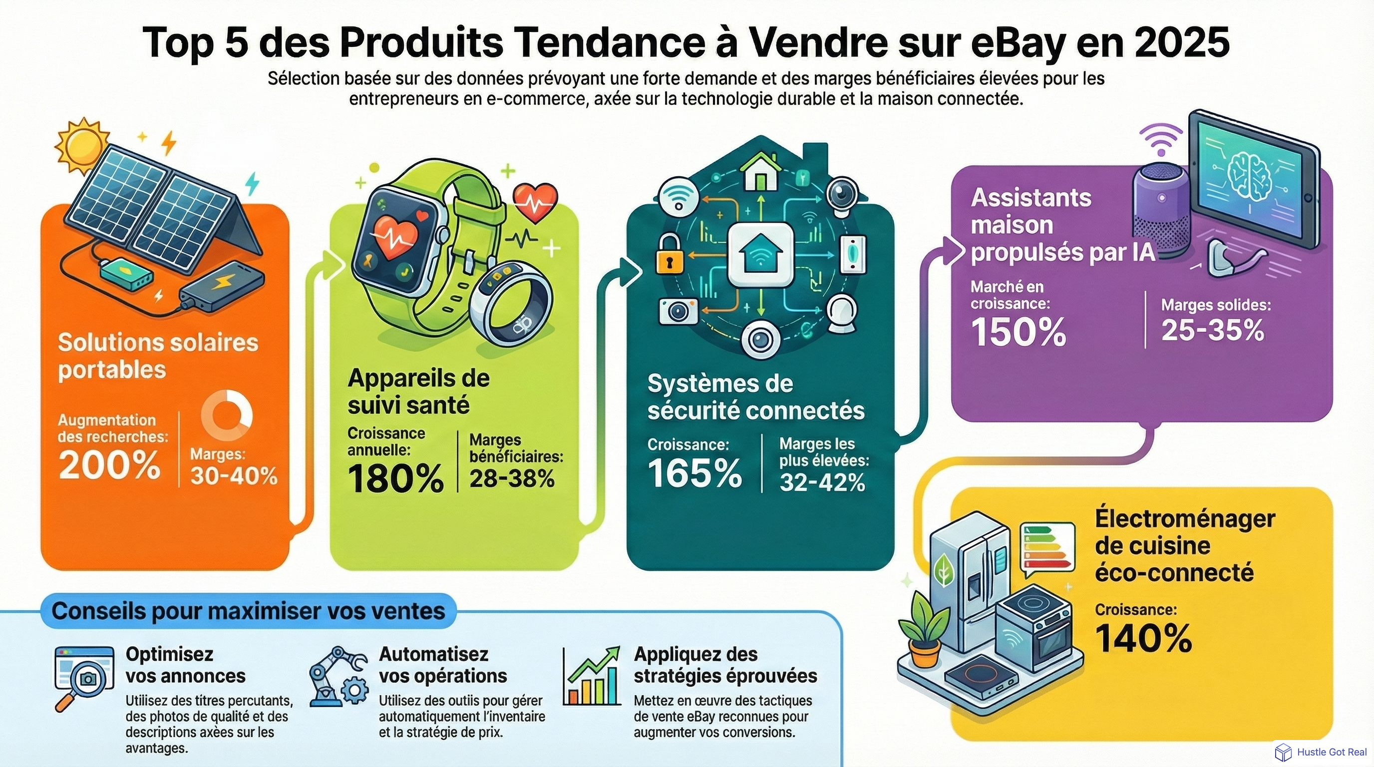 5 produits tendance les plus rentables a vendre sur eBay en 2025 infographic