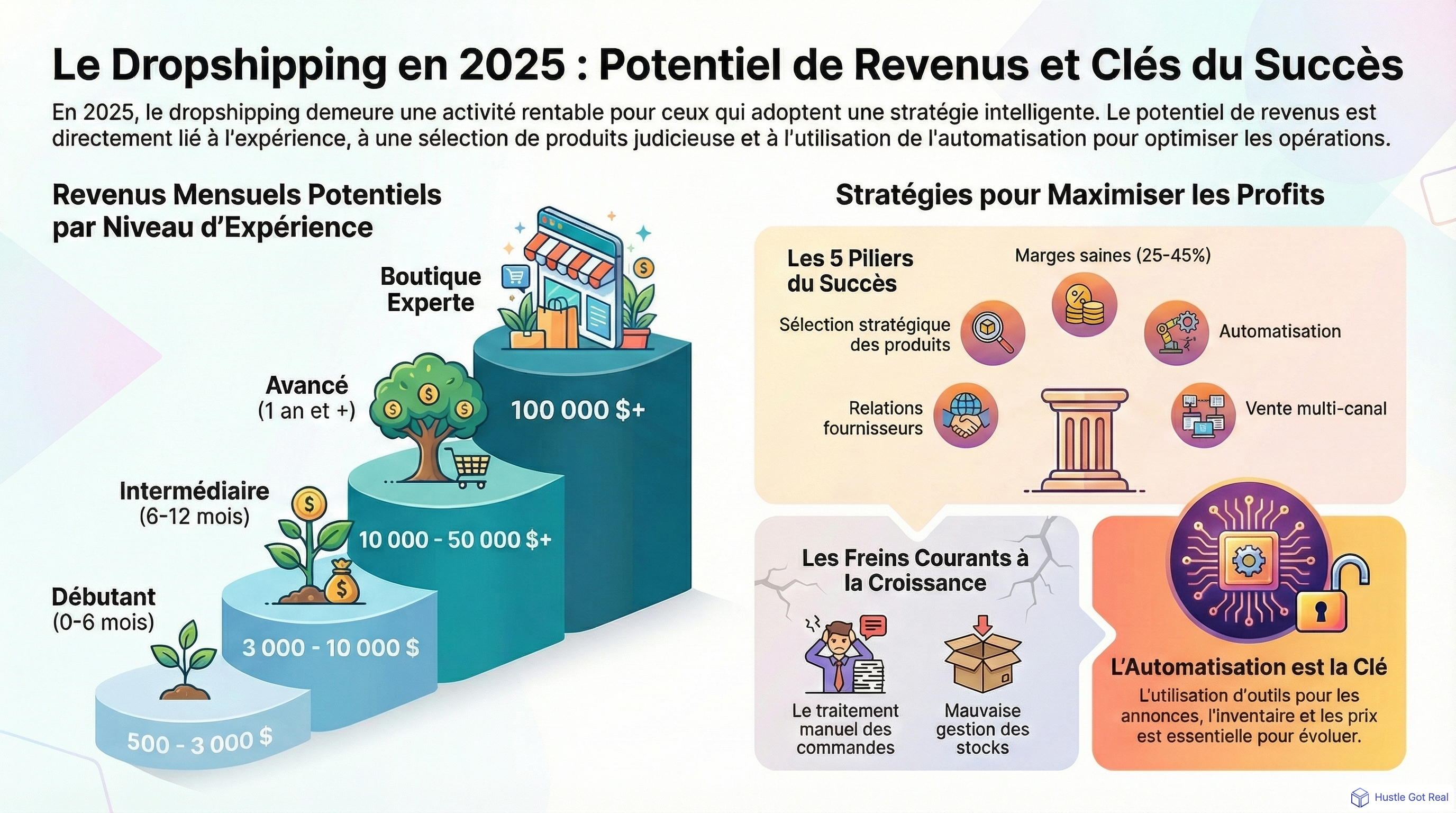 Revenus moyens en dropshipping 2025 : gains reels et facteurs de succes infographic