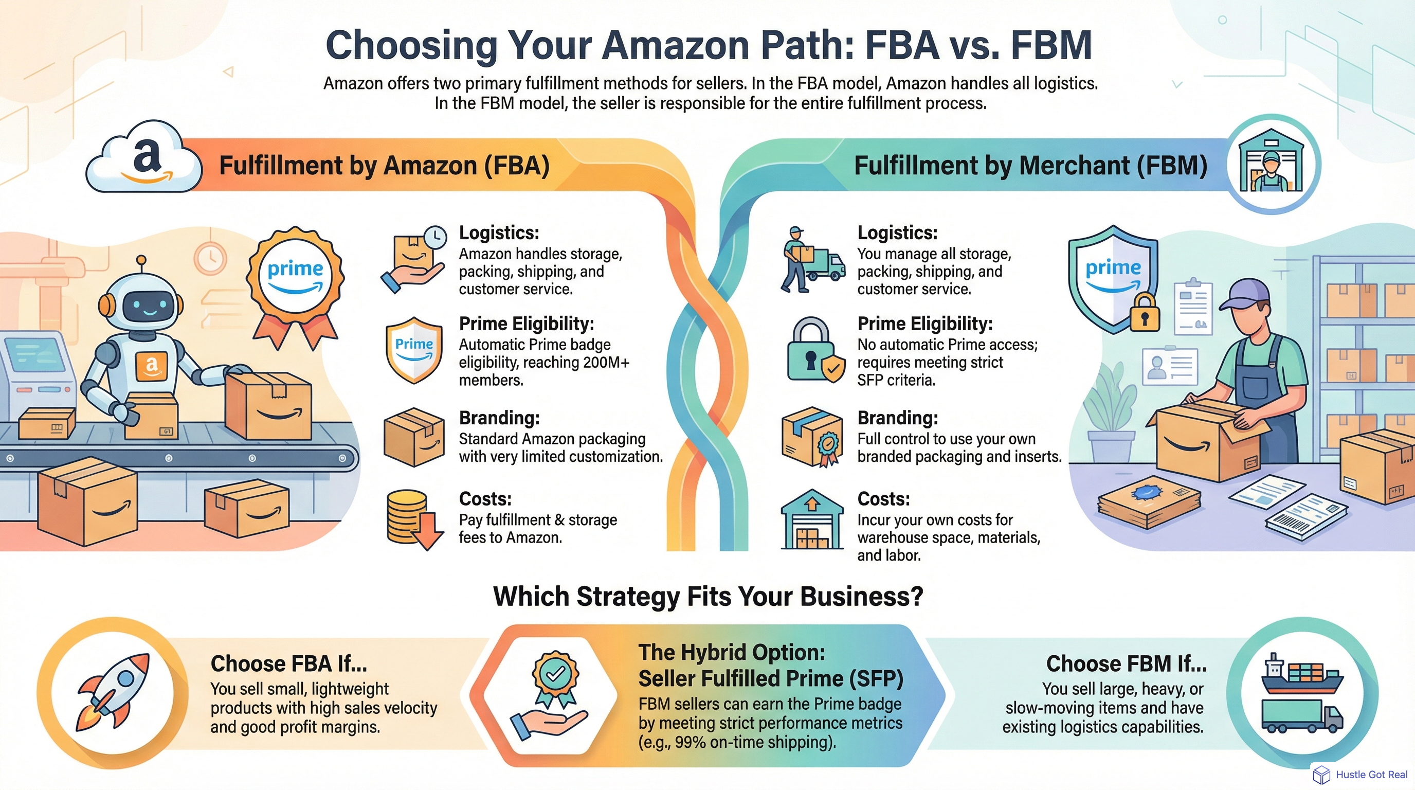 Amazon FBA ve FBM: 2025'te Gerçekleştirme Stratejinizi Seçmek İçin En İyi Kılavuz infographic